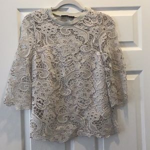 Zara grey lace/ crochet 3/4 sleeve top